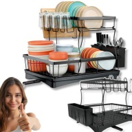 SUSZARKA OCIEKACZ DO NACZYŃ SZTUĆCE CZARNY STOJĄCY DWUPOZIOMOWY DUŻY