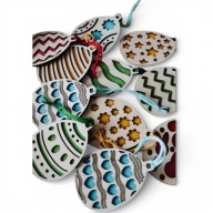 Drewniane Pisanki Wielkanocne Zawieszki - 10 szt Kolorowe ze Sklejki 9x6 cm