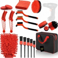 ZESTAW DETAILINGOWY 19 el DO CZYSZCZENIA SAMOCHODU szczotki rękawica ETUI