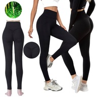 LEGGINSY PUSH UP L/XL CIEPŁE BAMBUSOWE Z WYSOKIM STANEM OCIEPLANE FITNESS