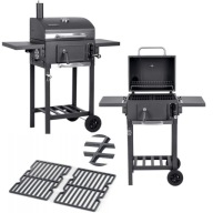 GRILL WĘGLOWY KOMIN ŻELIWNY RUSZT Z POKRYWĄ POPIELNIK I TERMOMETR