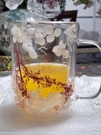 KUBEK szkło TERMICZNY suszone kwiaty PODWÓJNE DNO KOLOROWY KWIATY wiśni