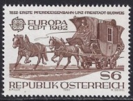 Austria 1982 Znaczek 1713 Europa CEPT transport konie kolej