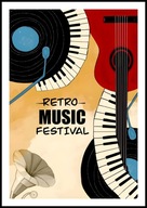 A2 PLAKAT MUZYCZNY MUZYKA RETRO MUSIC FESTIVAL KLAWISZE GITARA PATEFON