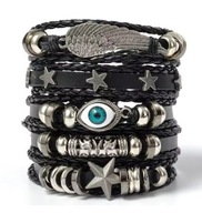 Zestaw 5 Bransoletek – Punk/Boho/Evil Eye – Plecione, Skórzane, Regulowane