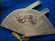 Japonia Zabytkowy, składany, ręcznie malowany wachlarz z drewna – Pandy