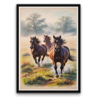 Plakat z ramą 21x30cm Konie na łące dekoracja | Pomysł na prezent