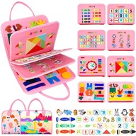 TABLICA MANIPULACYJNA SENSORYCZNA MONTESSORI ZEGAR MATERIAŁOWA WALIZKA 8w1