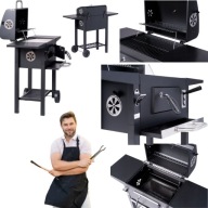 Grill Węglowy Ogrodowy Żeliwny Ruszt Komin z Pokrywą Popielnik + Termometr