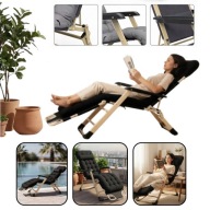 DUŻY FOTEL LEŻAK OGRODOWY PLAŻOWY TURYSTYCZNY Z PODUSZKĄ ROZKŁADANY CZARNY