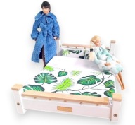 Łóżko drewniane dla lalek duża sypialnia szafki nocne+pościel Liście palmy