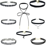 Zestaw naszyjników choker Febbya, 9sztuk pakiet czarne stretch aksamitna