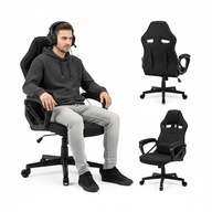 FOTEL GAMINGOWY SENSE7 KNIGHT MATERIAŁOWY CZARNY TKANINA HDF WYGODNY