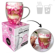 ECARLA szklanka termiczna z podwójnym dnem z gipsówką i hortensją 300ml 1sz