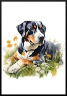 A2 PLAKAT PIES W KWIATACH RASA DUŻY SZWAJCARSKI PIES PASTERSKI