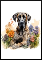 A2 PLAKAT PIES W KWIATACH RASA GREATDANE DOG NIEMIECKI