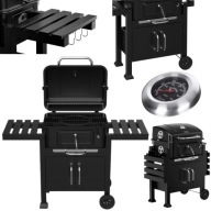 GRILL WĘGLOWY OGRODOWY ŻELIWNY Z POKRYWĄ RUSZT PŁYTA + TERMOMETR DUŻY