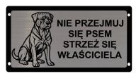 Tabliczka grawerowana srebrna informacyjna uwaga pies rottweiler, amstaff