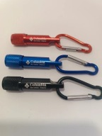 3 Mini latarki breloki z karabińczykiem czarny, czerwony i niebieski