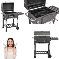 DUŻY GRILL WĘGLOWY OGRODOWY ŻELIWNY RUSZT REGULOWANY POKRYWĄ TERMOMETREM