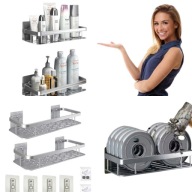 PÓŁKA WISZĄCA SAMOPRZYLEPNA SREBNA ŚCIENNA ŁAZIENKOWA POD PRYSZNIC 2 SZT