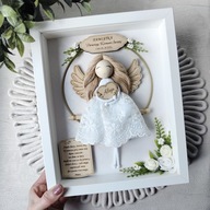 Anioł Stróż w ramce z modlitwą, Makrama, Komunia, Chrzest