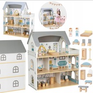 Drewniany domek dla lalek z tarasem i akcesoriami biały Mamabrum