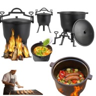 KOCIOŁ ŻELIWNY MYŚLIWSKI GARNEK NA PIECZONKI 10L OGNISKO GRILL DUŻY STOJĄCY