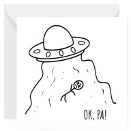 Zabawna kartka na Odejście z pracy – Porwany przez UFO, z napisem "OK, PA!"