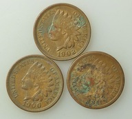 USA - zestaw 3 x 1 cent "Indian Head" 1883-1902