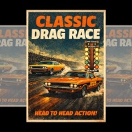 Plakat Motoryzacyjny Classic drag race A4 (21 x 29,7 cm) Dekoracja Ścienna