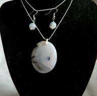 Biały agat i srebro, elegancki zestaw biżuterii