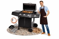 MOCNY GRILL GAZOWY STALOWY RUSZT ŻELIWNY 3+1 TEXAS CZARNY ZESTAW +POKROWIEC