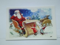 Karnet świąteczny - Mikołaj w saniach i krasnale