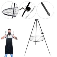 RUSZT STALOWY GRILL NA OGNISKO 80cm TRÓJNÓG DUŻE SOLIDNE PALENISKO OGRODOWE