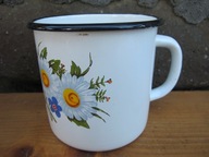 Stary emaliowany Sygnowany garnek z uchem_DISAIN PRL