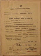 Odpis skrócony aktu urodzenia, urodzony 1899 Winnica - ROSJA Warszawa 1963