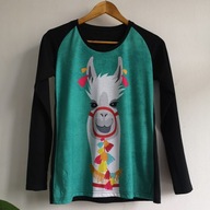 Cienka bluza top longsleeve z lamą XS/S szczegółowy print NOWA (457)