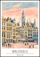 A2 PLAKAT BRUKSELA BRUSSELS BELGIA BELGIUM EUROPA MIASTO STOLICA AKWARELA