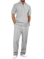 Męski Zestaw Old Money – Koszula z Krótkim Rękawem Quarter Zip i Spodnie