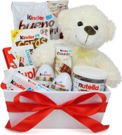 Zestaw XXL Kosz Kinder z Misiem 28 cm | Zestaw Słodyczy Prezent