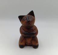 Kotek kot troszkę smutny kiciuś - śliczna rzeźba z drewna ręczna praca 15cm