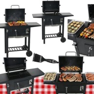 DUŻY GRILL OGRODOWY LANDGRAF, NA KÓŁKACH, ŻELIWNY RUSZT, PÓŁKI +POPIELNIK