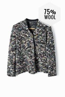 Vintage boucle marynarka kardigan S wełna pudełkowy krój neon unikat retro