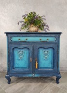 PIĘKNA DREWNIANA STYLIZOWANA NIEBIESKA TURKUS KOMODA