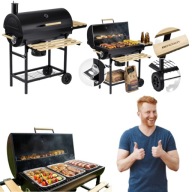 GRILL WĘGLOWY OGRODOWY BECZKA Z KOMINEM XXL PÓŁKI + TERMOMETR+POPIELNIK HIT