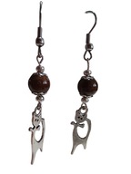 Kolczyki ręcznie wykonane wiszące hand made kotek jadeit