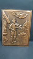 Stary miedziany obraz obrazek relief Skrzypek