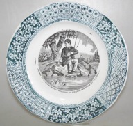 STARY DEKORACYJNY TALERZ WĘDKARZ I RYBY 4