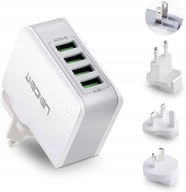 ŁADOWARKA TURYSTYCZNA PODRÓŻNA LENCENT 4x USB 4.4A US/UK/AU/EU